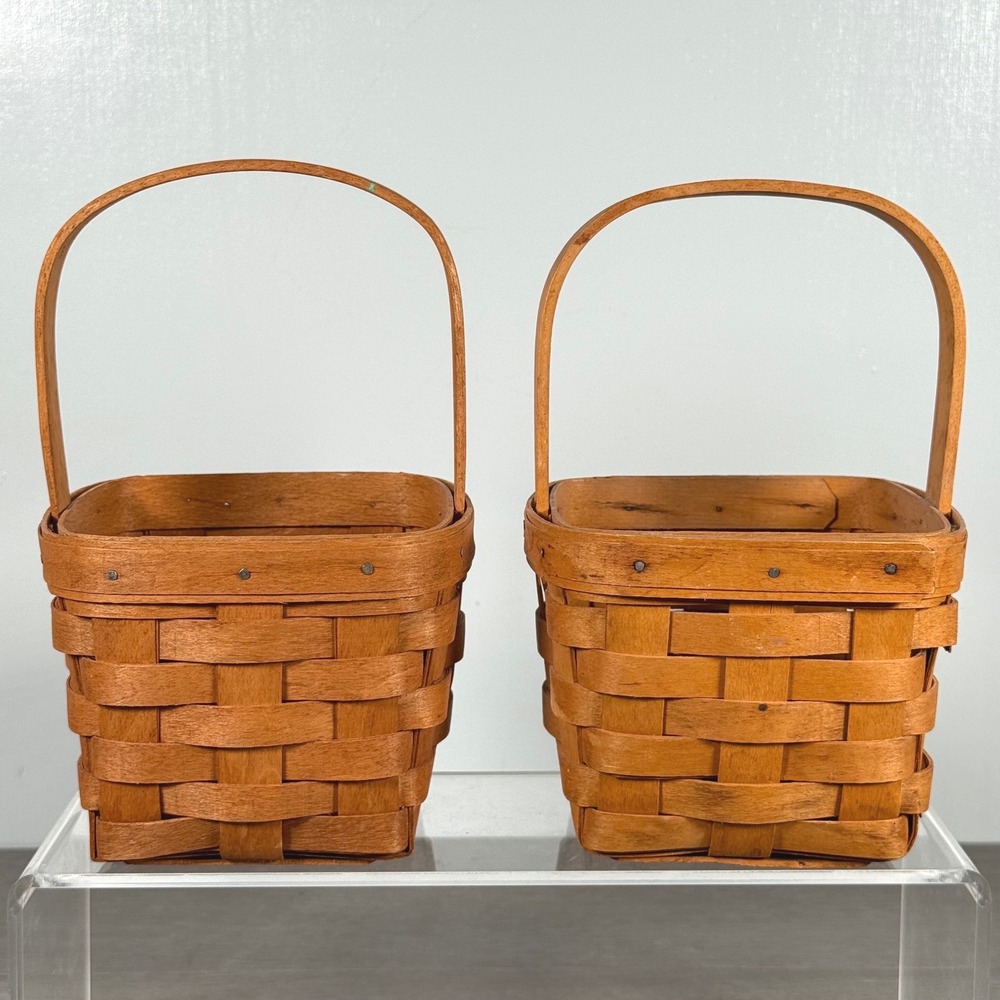 Longaberger Small Square Woven Baskets Set of 2 Brown 1991 1999 USA Handcrafted
